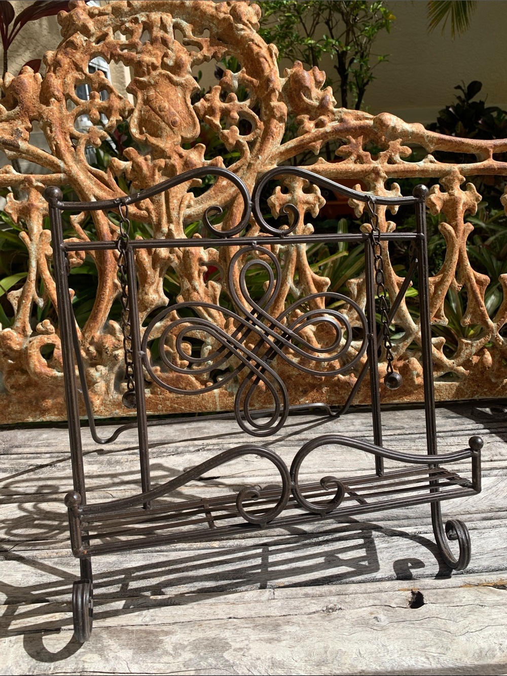 Townsend Ornate Scrollwork Brown Wrought Iron Cookbook/Tablet Stand